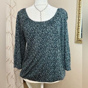 Michael Michael Kors Shirt Womens Medium Black Blue Print Scoop Neck Top Blouse